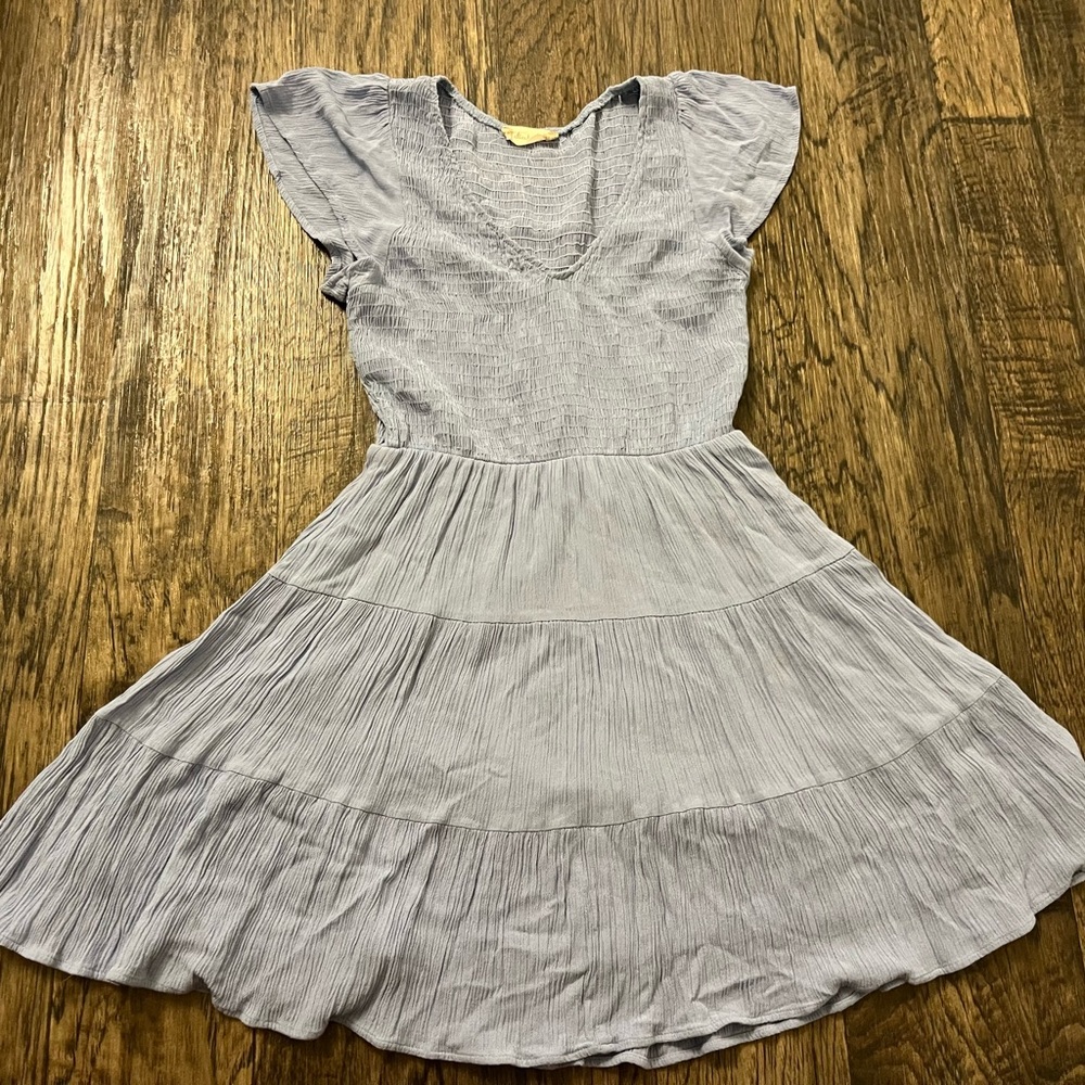 Altar'd State Light blue Tiered Flutter Sleeve Dress